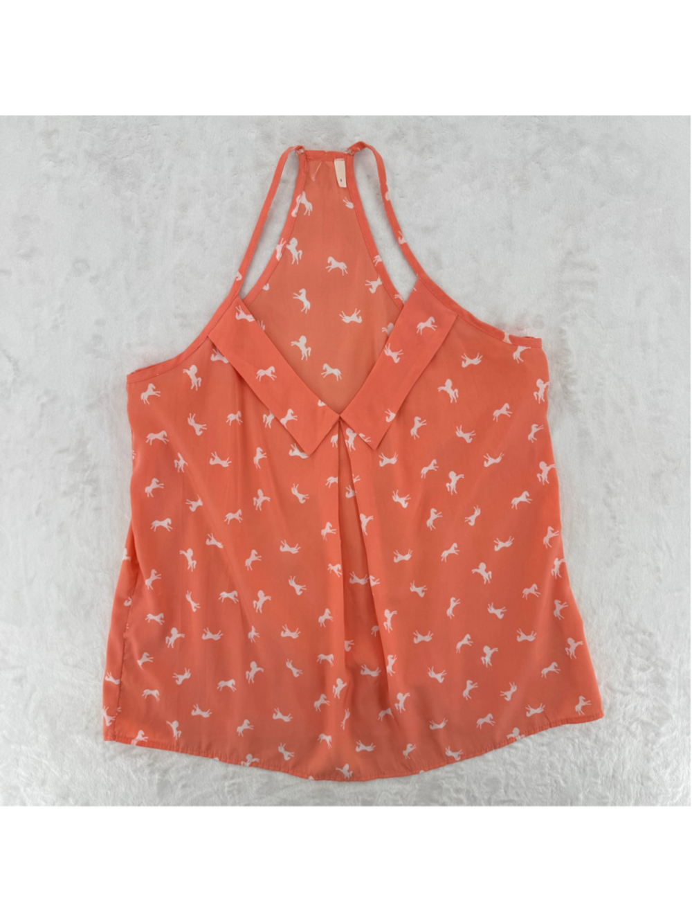 Horse Print Cami Tank Top Orange White Satin Equestrian Western Size Small